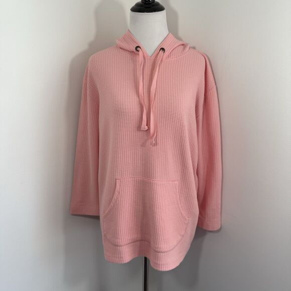 Lilla P Hoodie Waffle Knit Kangaroo Pocket 3/4 Sleeve in Peach Glow Size S - Picture 1 of 9